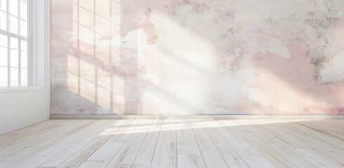 An empty room with a wooden floor and a window