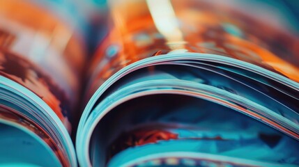 A close up of an open magazine with a blurry background. Suitable for editorial or educational use - obrazy, fototapety, plakaty