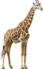 Tall giraffe standing side view, cut out transparent