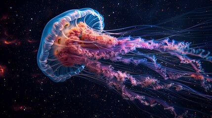 The Celestial Jellyfish Write about a giant celestial jellyfish drifting through the void ,digital photography