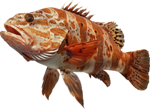 Spotted grouper fish profile, cut out transparent