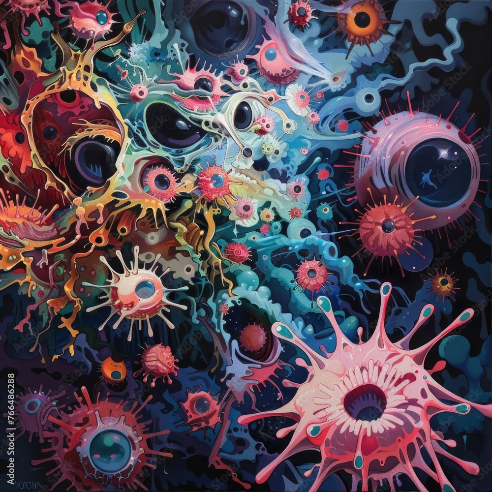 Aufkleber Vibrant painting of various colorful objects, perfect for adding a pop of color to any project
