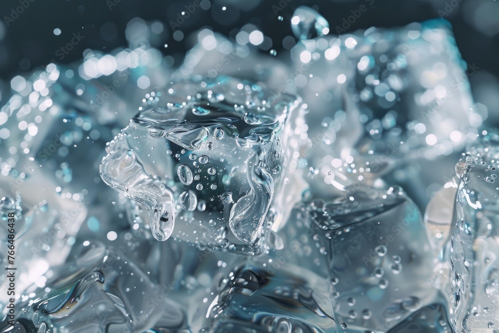 Poster a pile of ice cubes stacked on top of each other. suitable for beverage or summer-themed designs