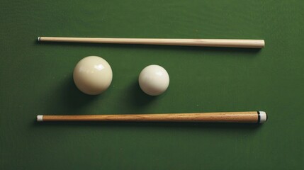 A pool table with a pool cue, ball, and two eggs. Ideal for sports or cooking concepts