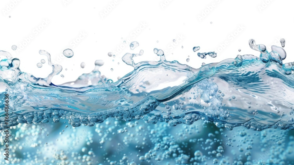 Poster detailed view of water wave with bubbles, suitable for nature concepts