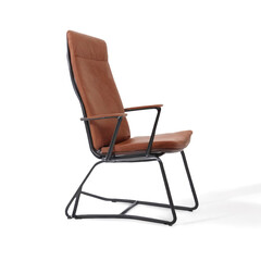 office chair with metal frame and brown leather. The object is isolated on a white background