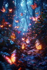 A beautiful forest filled with fluttering butterflies. Ideal for nature and wildlife themes
