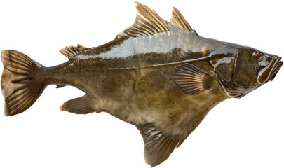 Halibut fish profile, cut out transparent - obrazy, fototapety, plakaty