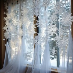 Delicate White Snowflake Window Curtain Decorations