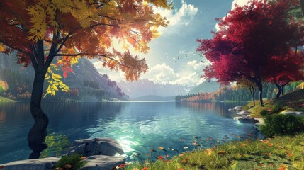 Bright screensaver on PC. AI generative.