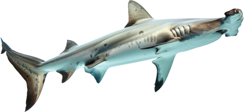 Hammerhead shark gliding isolated, cut out transparent