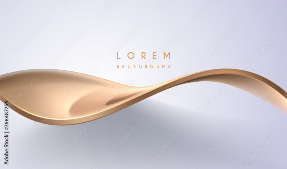 Wall mural abstract golden waved shape on white background