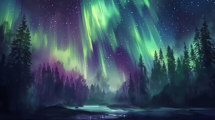Obraz na płótnie Canvas Enchanting Aurora: Northern Lights Magic. Generative AI