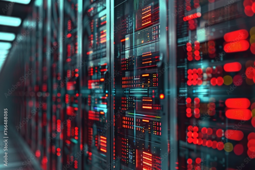 Aufkleber Row of servers in a server room. Suitable for technology concepts