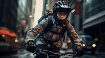 A cyclist rides through the city - obrazy, fototapety, plakaty