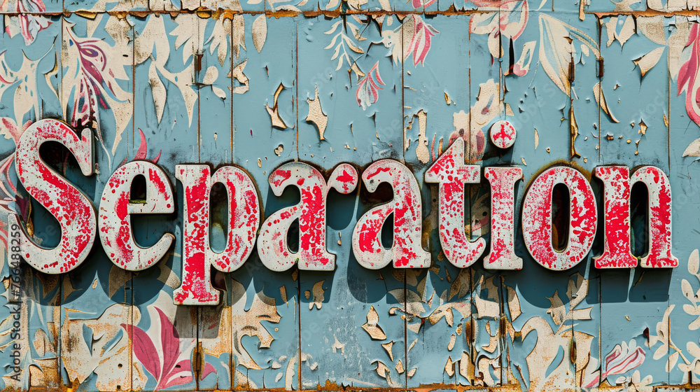 Poster a colorful background with the word 'separation' in the center is depicted in the image.