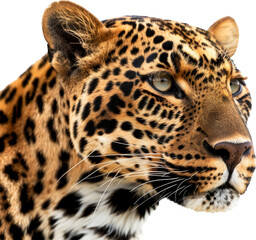 Intense gaze of a leopard in profile, cut out transparent