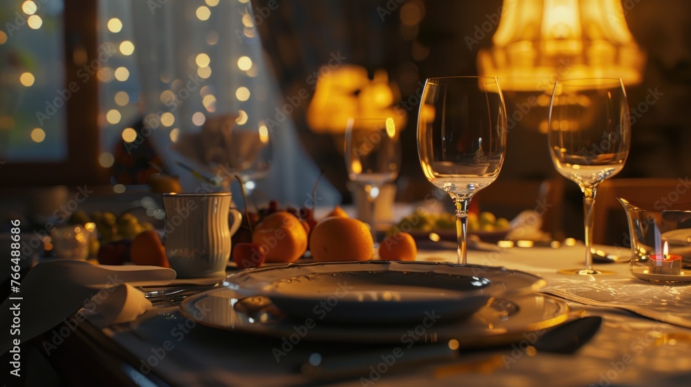Poster elegant table set for a dinner party. perfect for restaurant menus or event planning