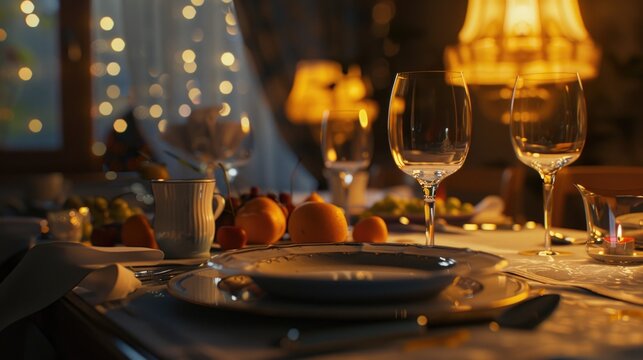 Elegant table set for a dinner party. Perfect for restaurant menus or event planning