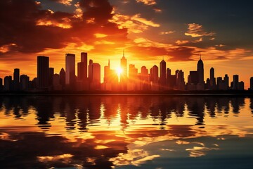 Fototapeta na wymiar A beautiful sunset over a city skyline