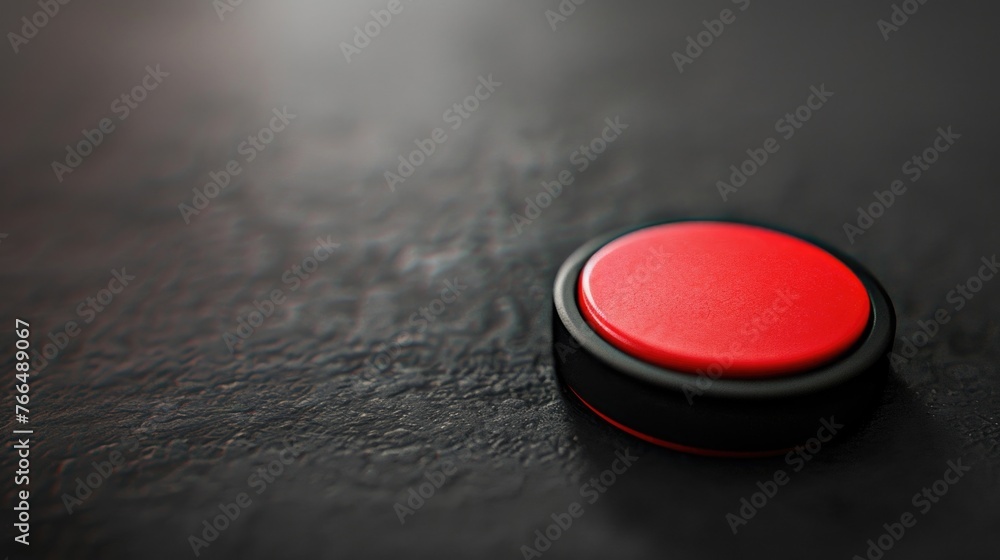 Aufkleber a red button sitting on a black table. can be used for technology or office concepts