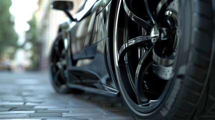 Detailed shot of a car tire on the street. Suitable for automotive industry