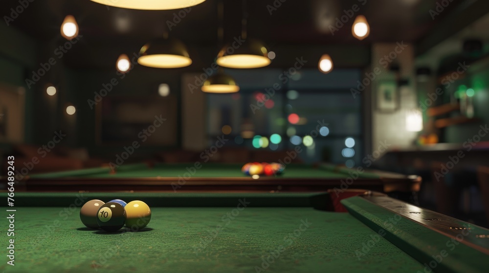 Poster a pool table with two balls. suitable for sports and leisure concepts
