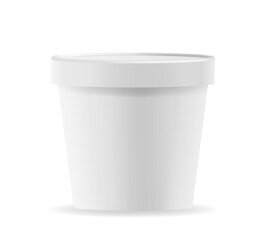 Round Food Container, Ice Cream Bucket Isolated 3d Vector Mockup. White, Blank, Glossy Packaging, Product Presentation