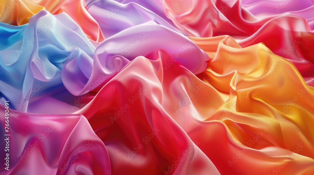 Poster close up of various colored fabric textures, perfect for backgrounds or design projects