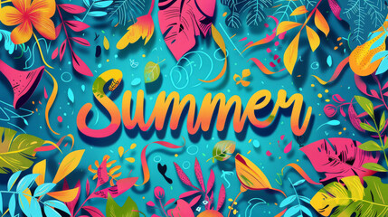 Fototapeta na wymiar The image shows a single-colored background with the word 'Summer' in bold letters, evoking a sense of warmth and relaxation.