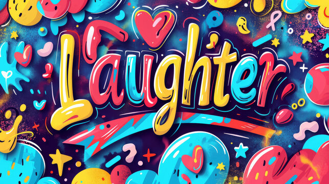 The image features the word "Laughter" in bold font on a plain colored background, capturing the essence of joy and happiness.