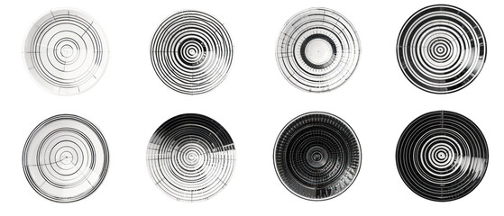 A set of black and white plates with a circular design,isolated on white background or transparent background. png cut out or die-cut - obrazy, fototapety, plakaty