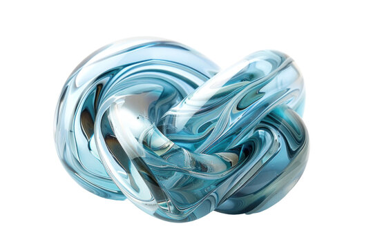 A blue glass sculpture with a knot in it,isolated on white background or transparent background. png cut out or die-cut