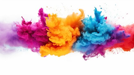 Abstract colorful bomb splash or colorful cloud of ink texture on white background. - obrazy, fototapety, plakaty