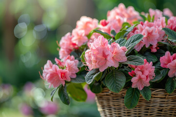 pink hydrangea flowers in a basket