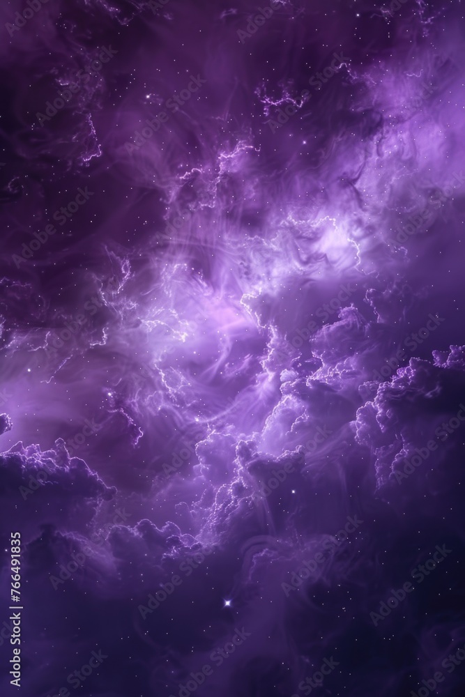 Poster Purple and black background with clouds and stars. Suitable for various design projects