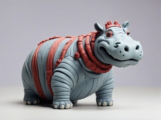 Fototapeta premium Handmade plasticine clay happy funny cartoon toy figure hippopotamus for children