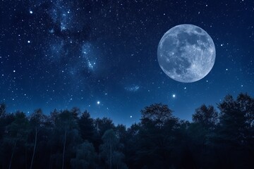 Naklejka na ściany i meble Full moon rising over a forest