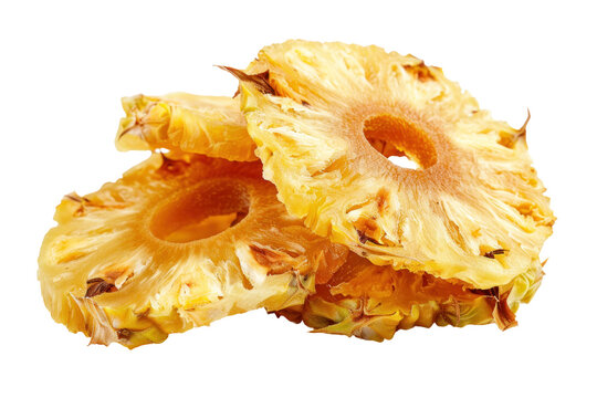 A pile of pineapple slices on a white background,isolated on white background or transparent background. png cut out or die-cut