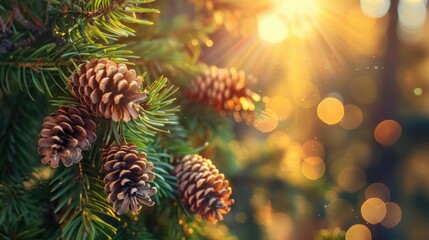 Detailed view of pine cones on a tree, suitable for nature and outdoor themes