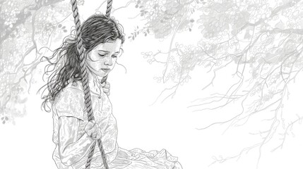 A girl sitting on a swing, suitable for various projects