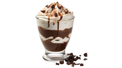 A glass overflowing with rich chocolate and pillowy whipped cream