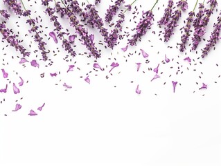 Fototapeta premium Lavender flowers isolated on white background, blooming lavender flowers and petals