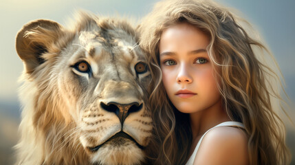 portrait of woman with lion portrait of a woman fashion beauty glamour girl wallpaper for desktop art