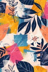 Colorful painting of leaves and flowers. Great for artistic projects