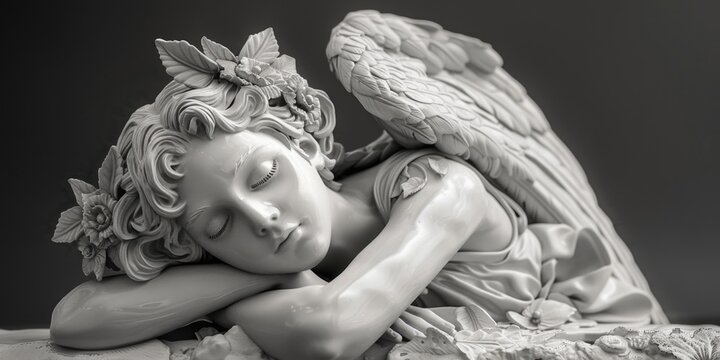 A striking black and white image of an angel statue. Perfect for religious or artistic projects