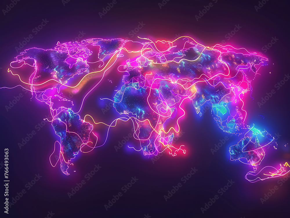 Poster neon lights abstract background creating vibrant geometric shapes.