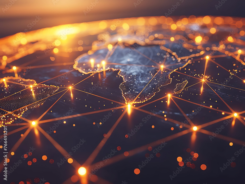 Poster abstract glowing nodes hub connection network digital technology concept background.