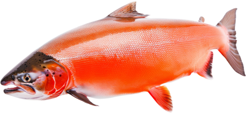 Atlantic salmon swimming pose, cut out transparent
