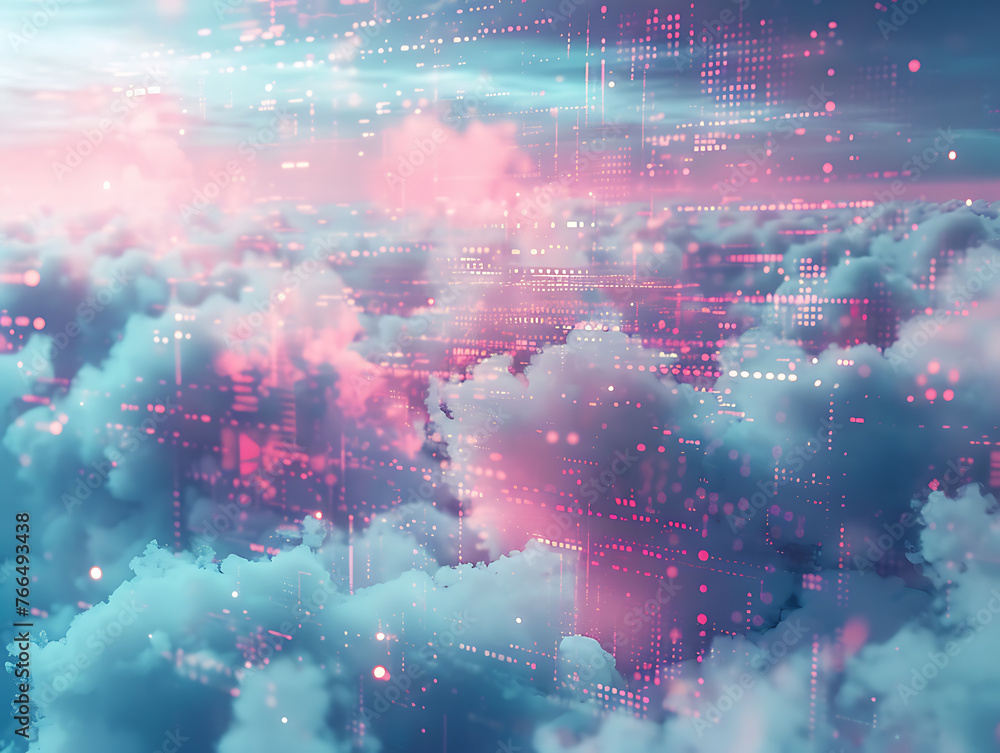 Poster data clouds drifting across abstract blue background conceptual art image